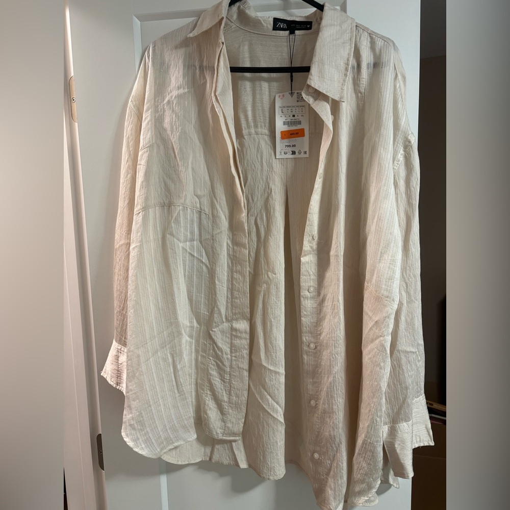 Zara Cream Textured Button Up